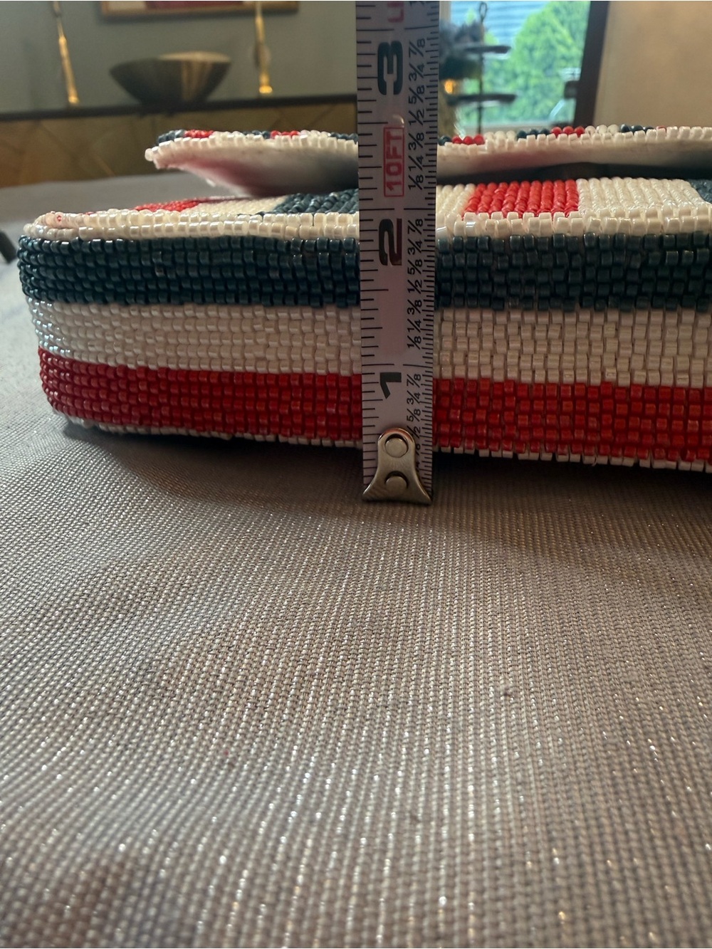 Viral Beaded Bag! NWT Made in India Red White Blue Stripes Chain Shoulder Bag - Picture 10 of 11